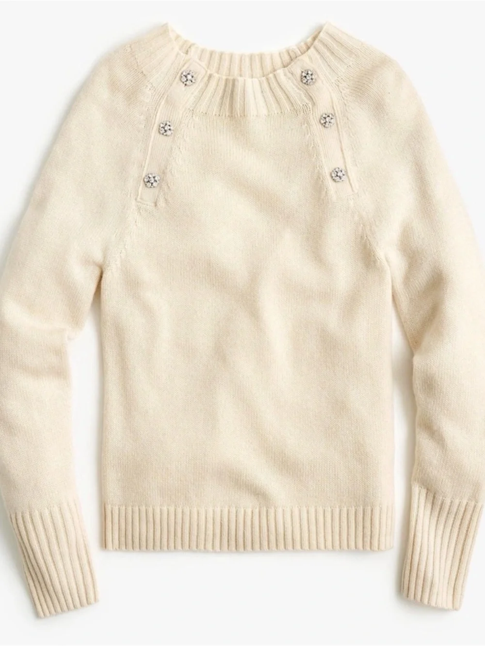 J. Crew Crewneck sweater with jeweled buttons Lambwool Blend Size Medium